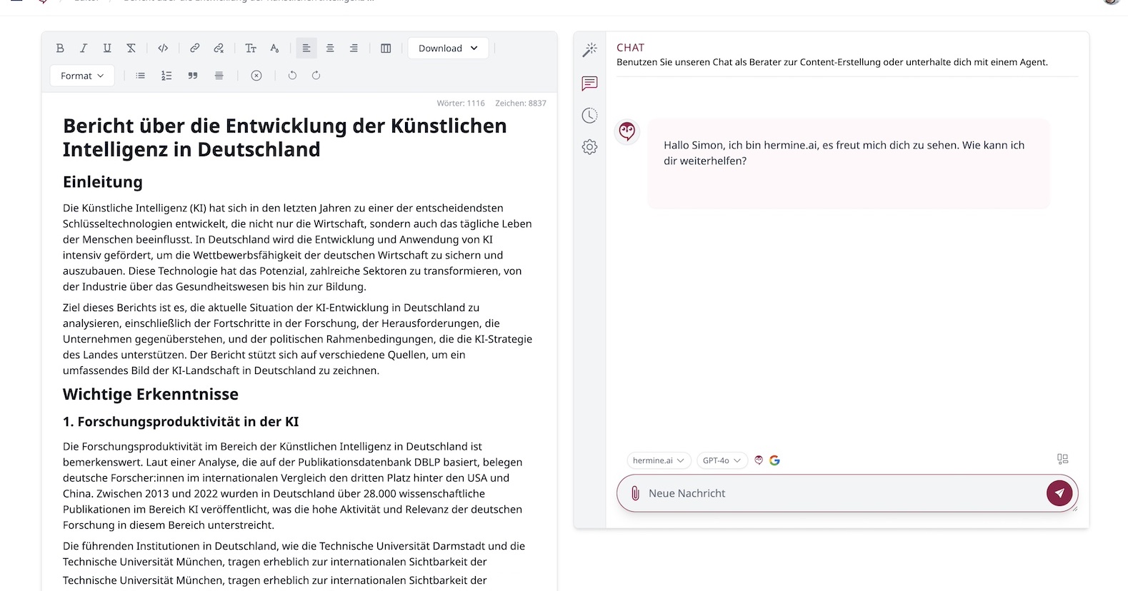 KI-Editor bei hermine.ai